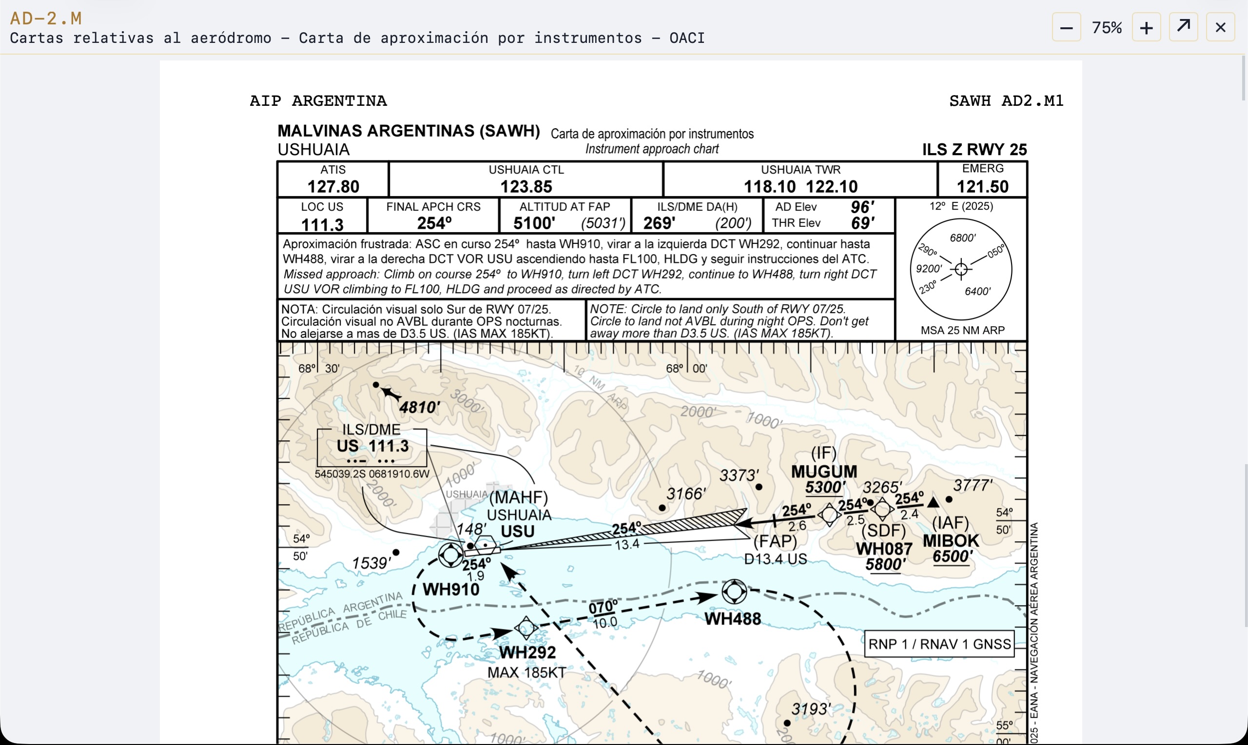 Vista de carta aeronautica dentro de Gaucho